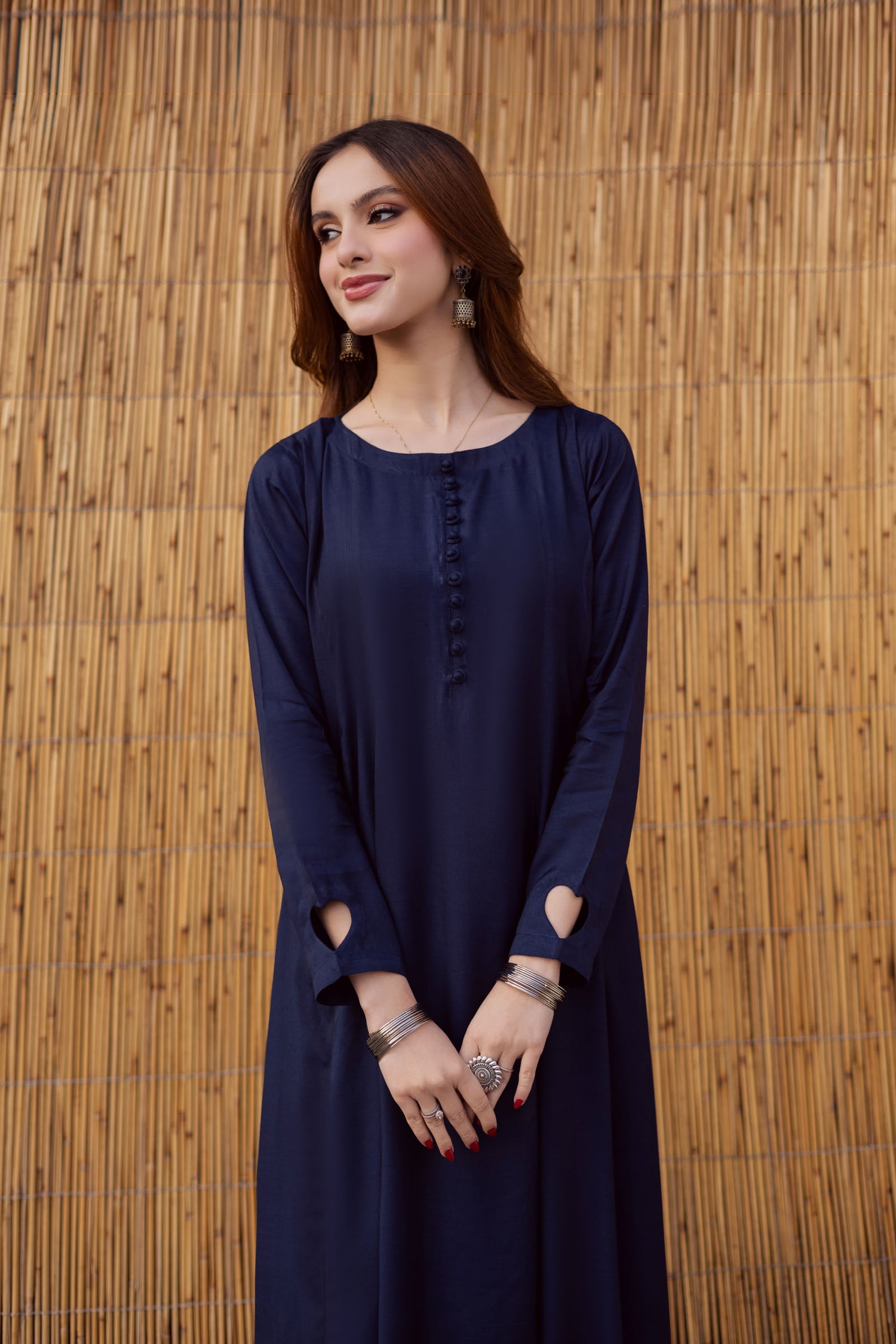 Raw Silk Frock-Navy Blue