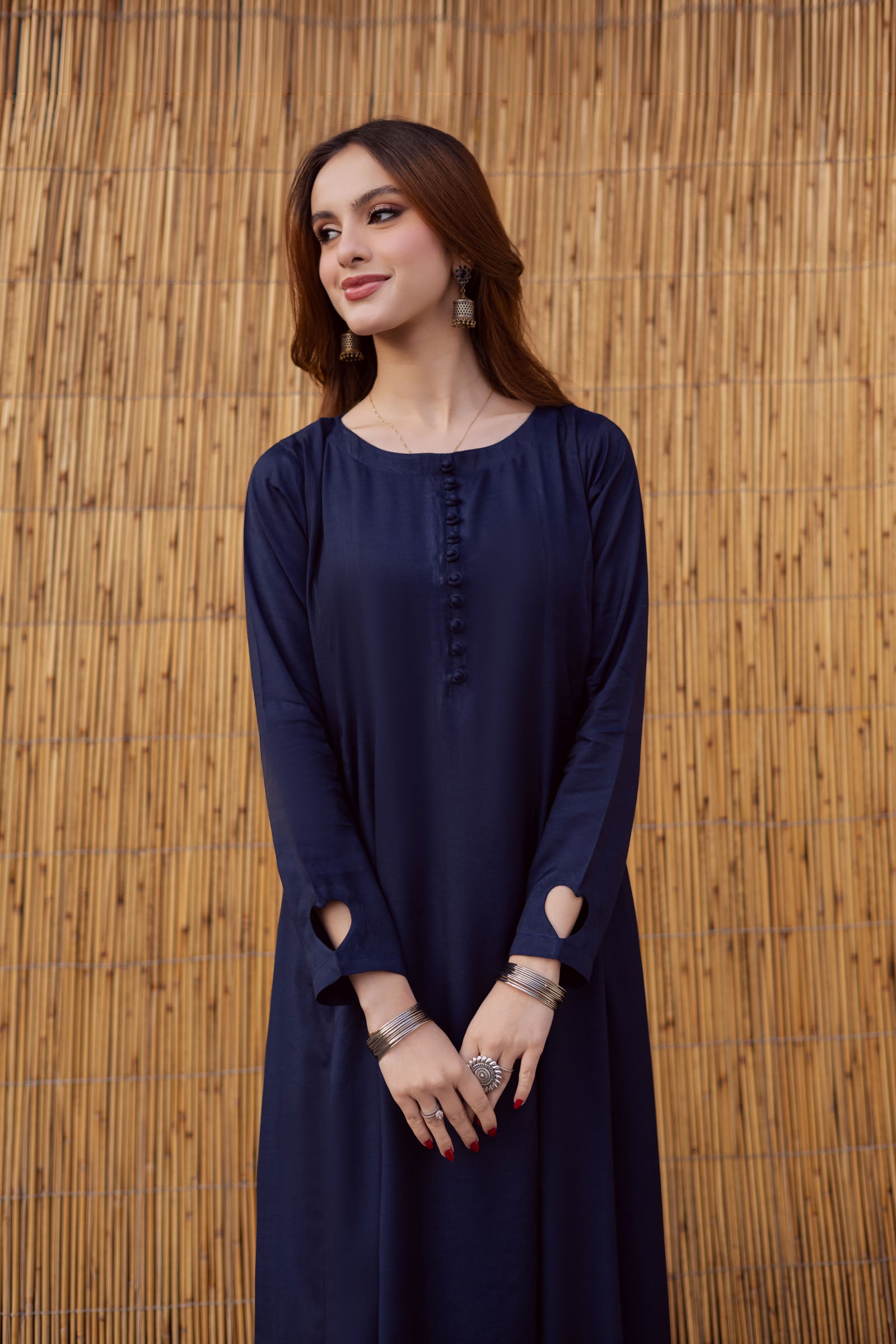 Raw Silk Frock-Navy Blue