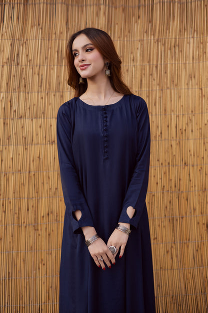 Raw Silk Frock-Navy Blue