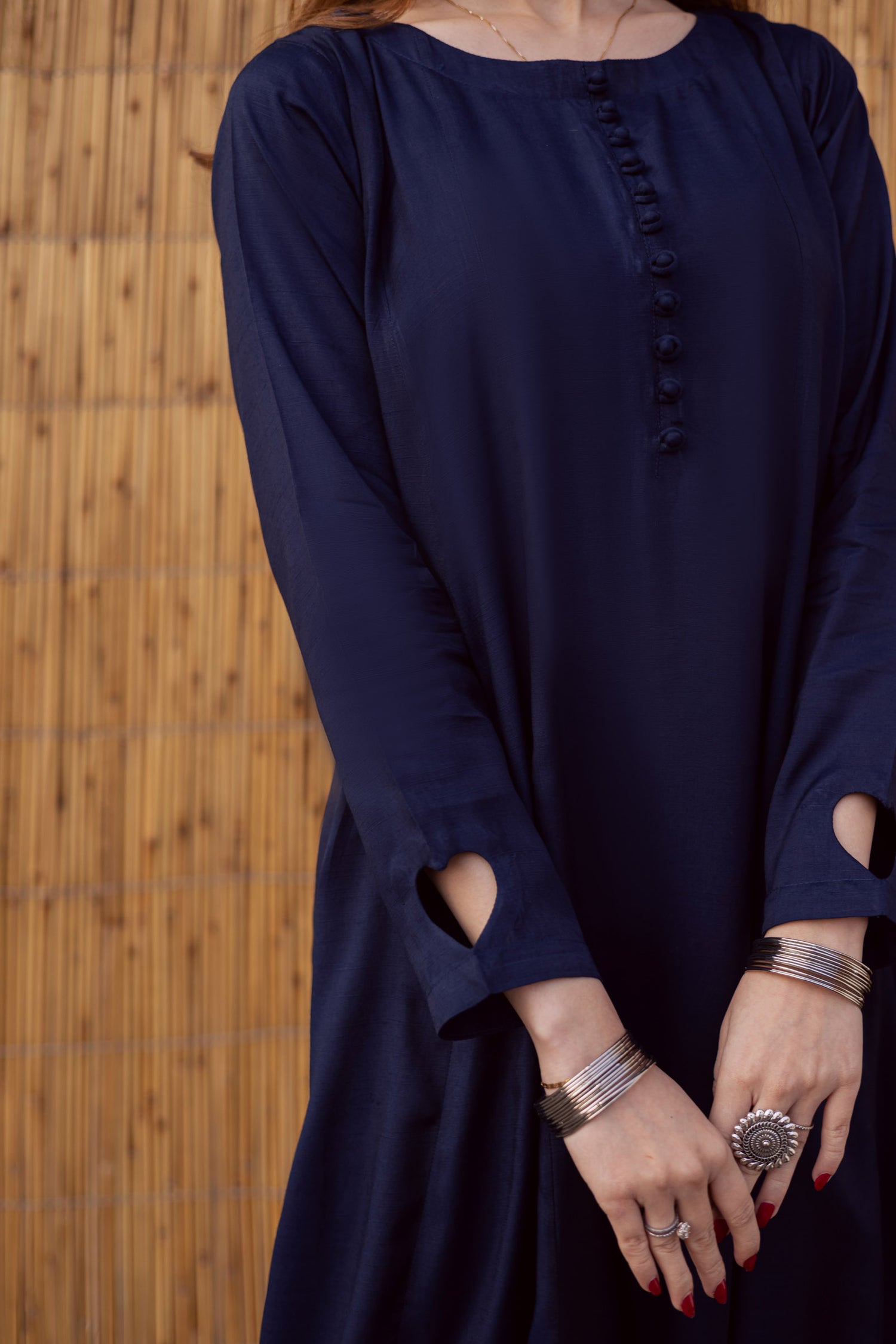 Raw Silk Frock-Navy Blue