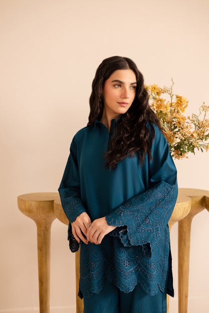 Schiffli Embroidered Co-Ord - 1158-TEAL