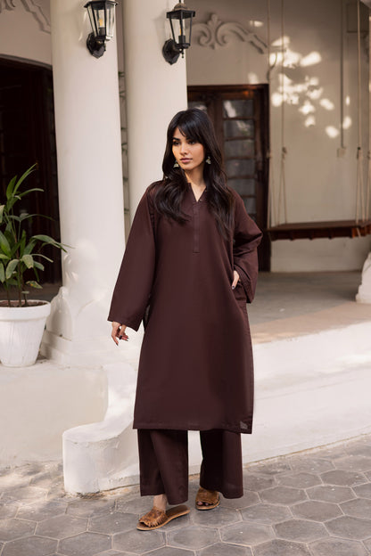 2 PC Khaddar Solid PSK 01 - Dark Brown