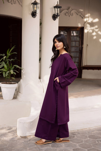 2 PC Khaddar Solid PSK 01 - Dark Plum