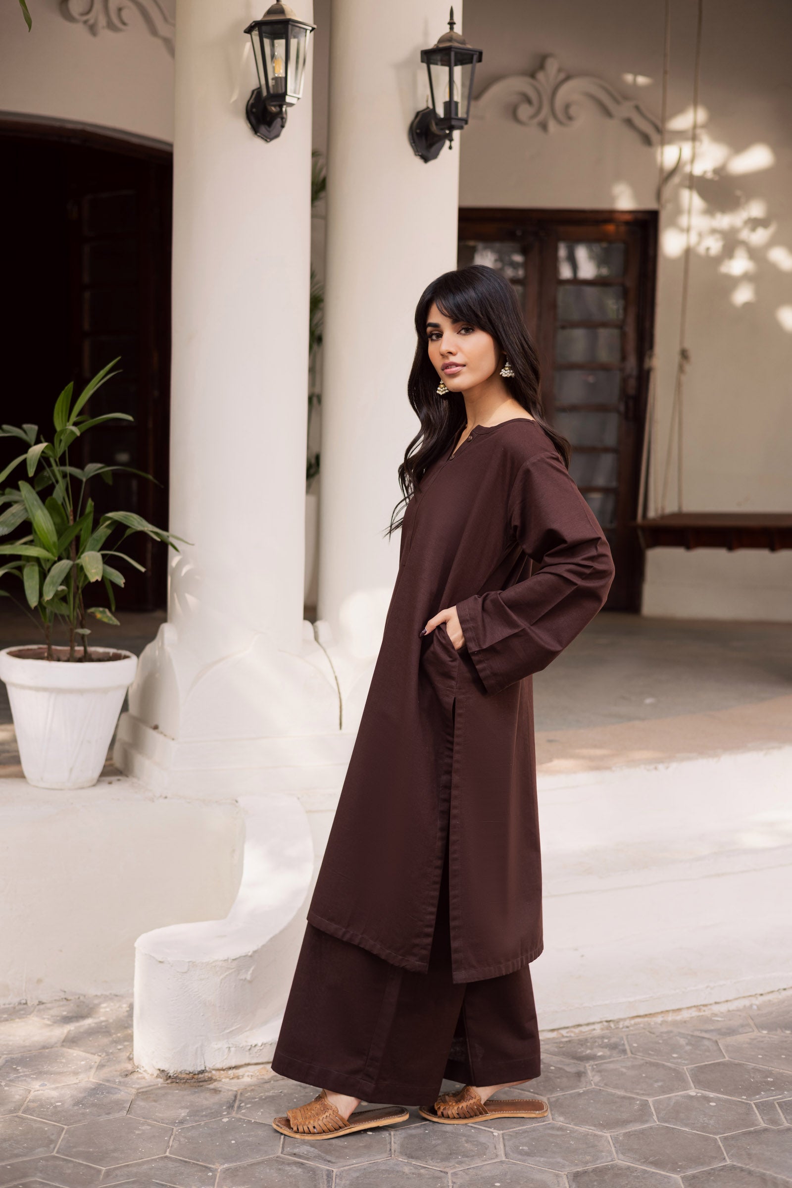 2 PC Khaddar Solid PSK 01 - Dark Brown