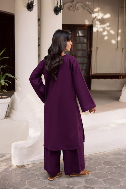 2 PC Khaddar Solid PSK 01 - Dark Plum