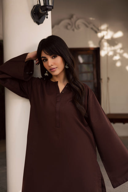 2 PC Khaddar Solid PSK 01 - Dark Brown