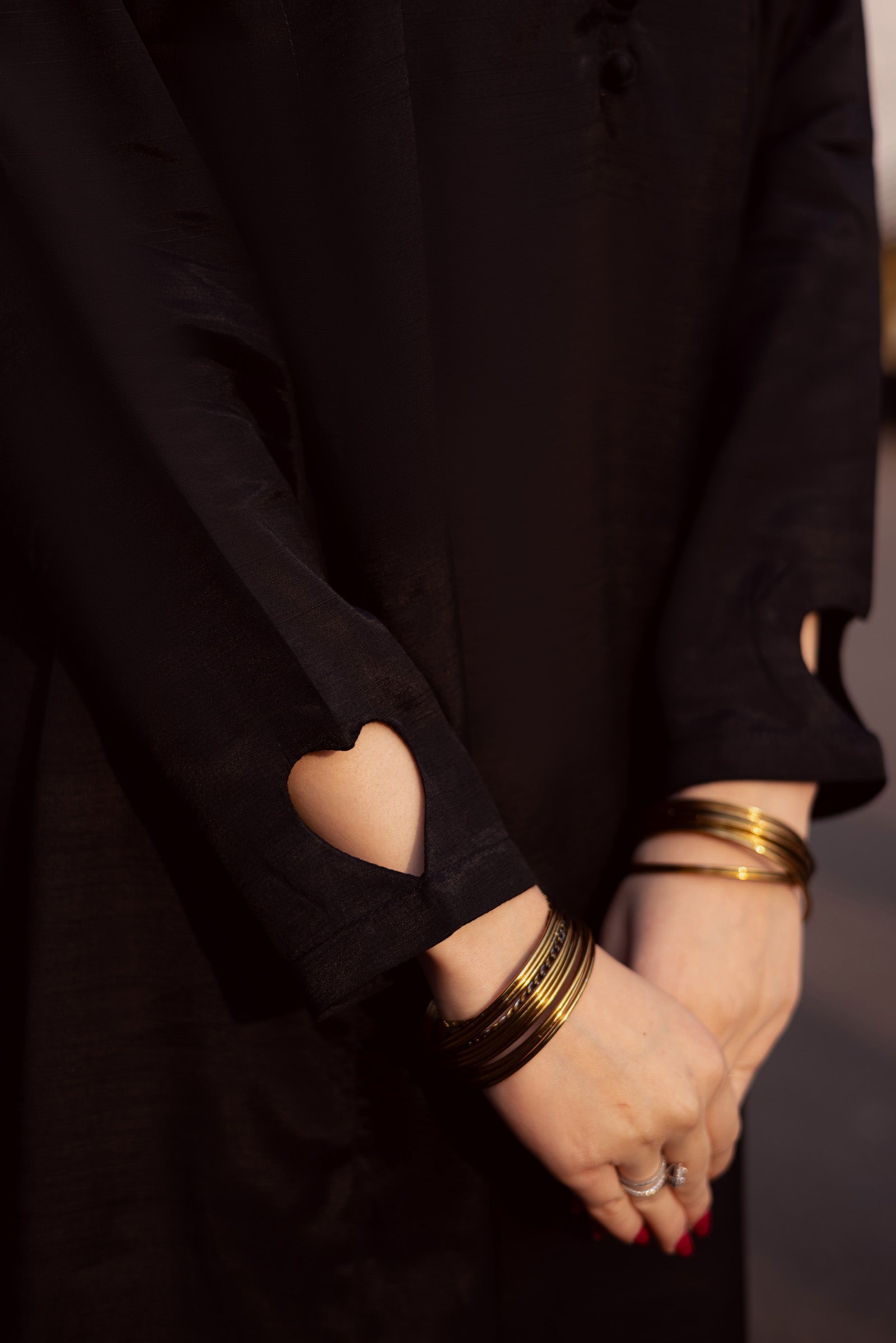 Raw Silk Frock-Black