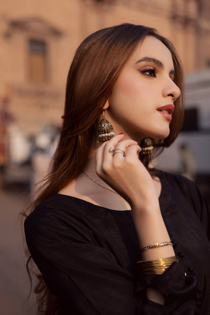 Raw Silk Frock-Black