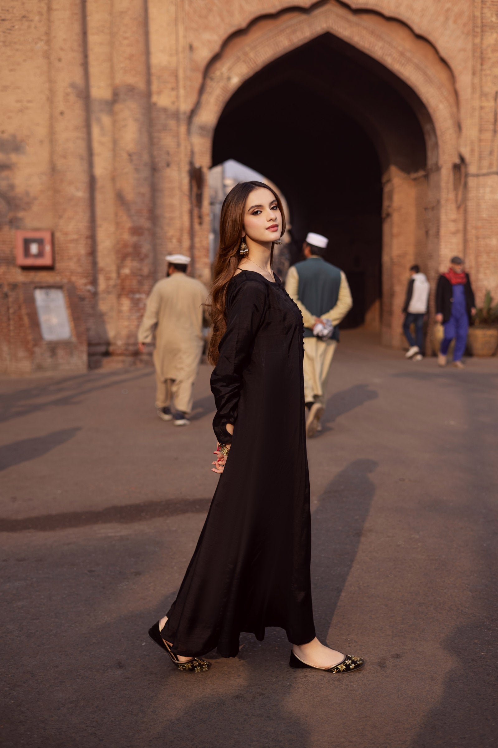 Raw Silk Frock-Black