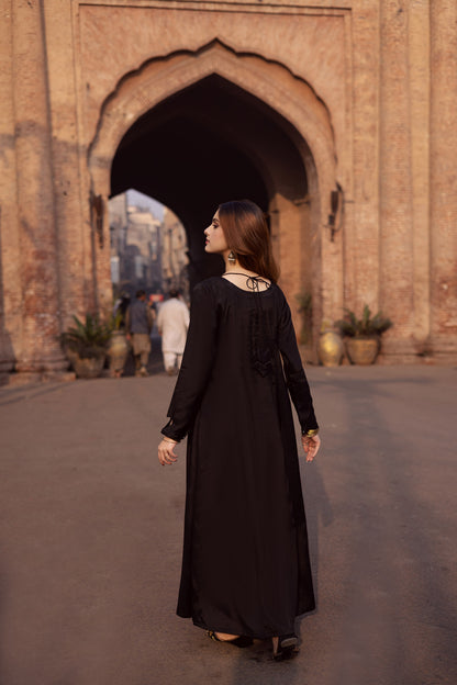Raw Silk Frock-Black