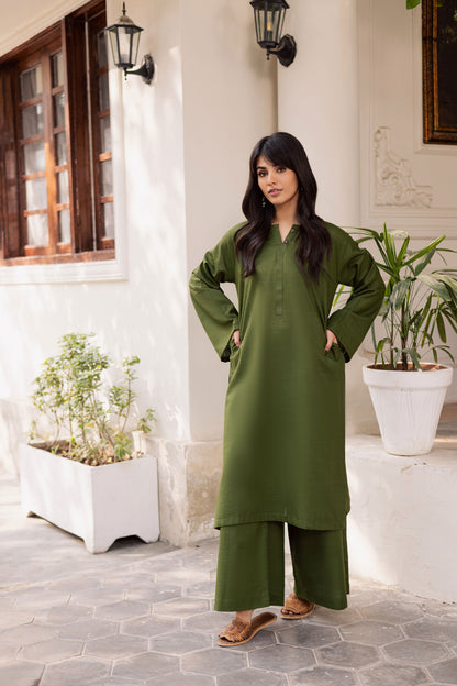2 PC Khaddar Solid PSK 01 - Olive Green