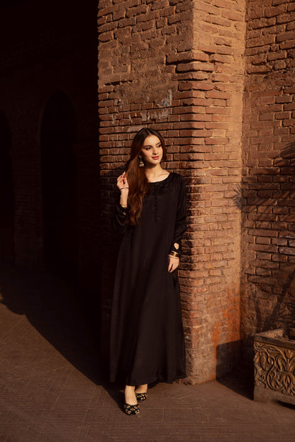Raw Silk Frock-Black
