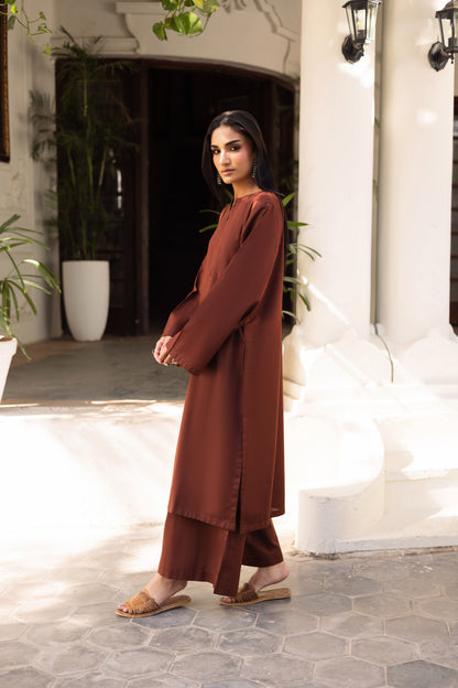 2 PC Khaddar Solid PSK 01 - Chocolate Brown
