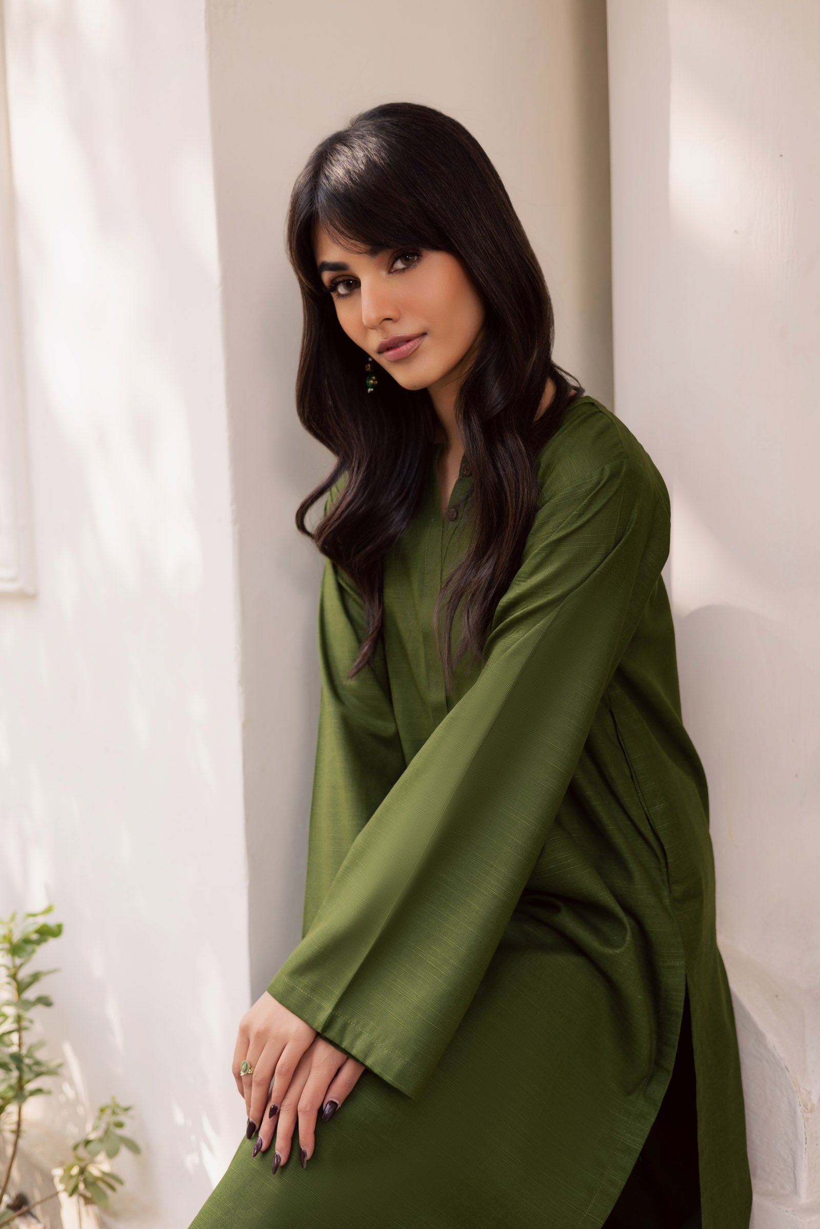 2 PC Khaddar Solid PSK 01 - Olive Green