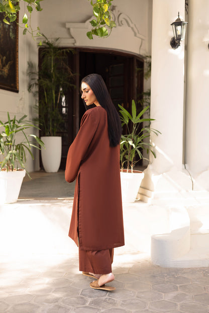 2 PC Khaddar Solid PSK 01 - Chocolate Brown