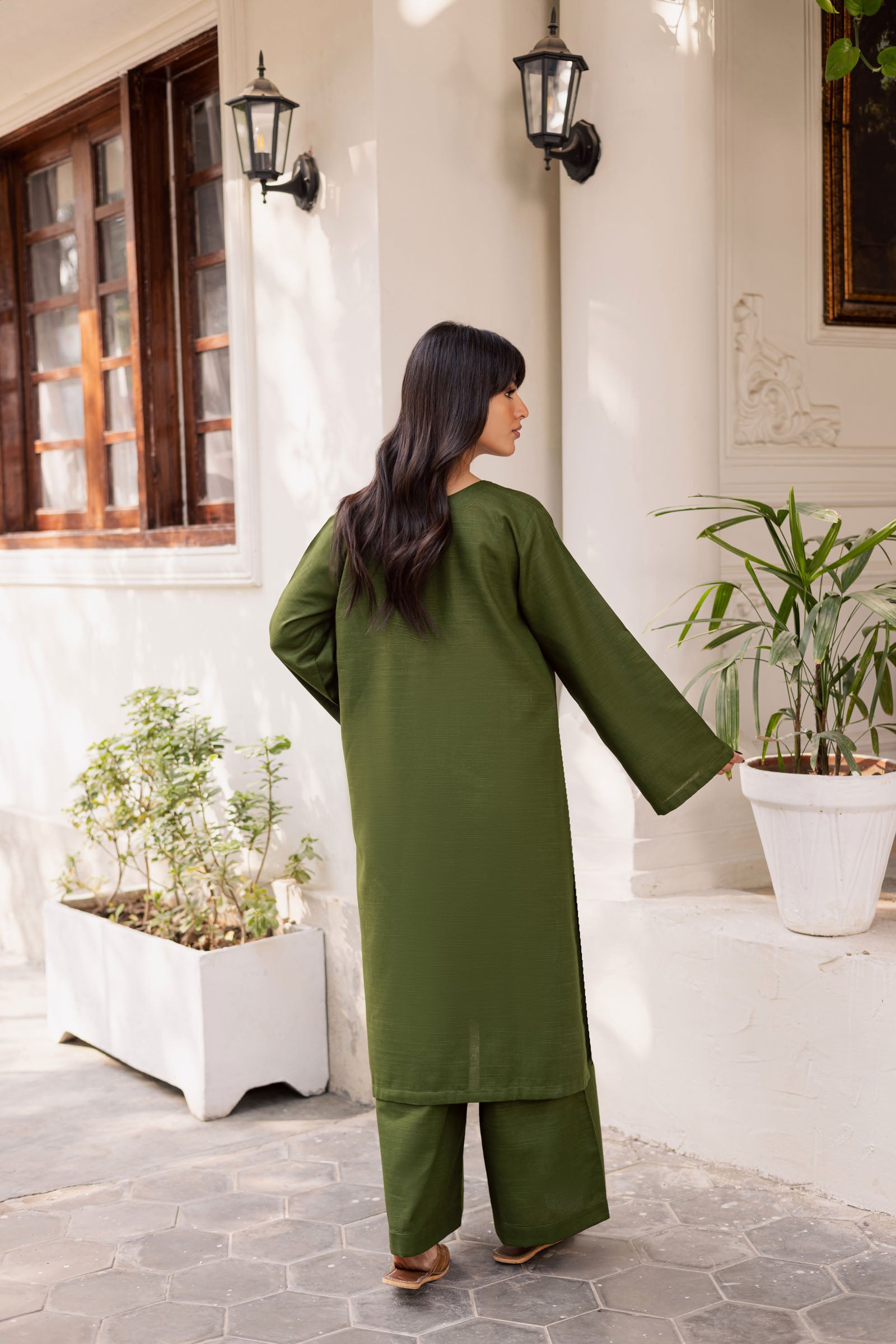 2 PC Khaddar Solid PSK 01 - Olive Green