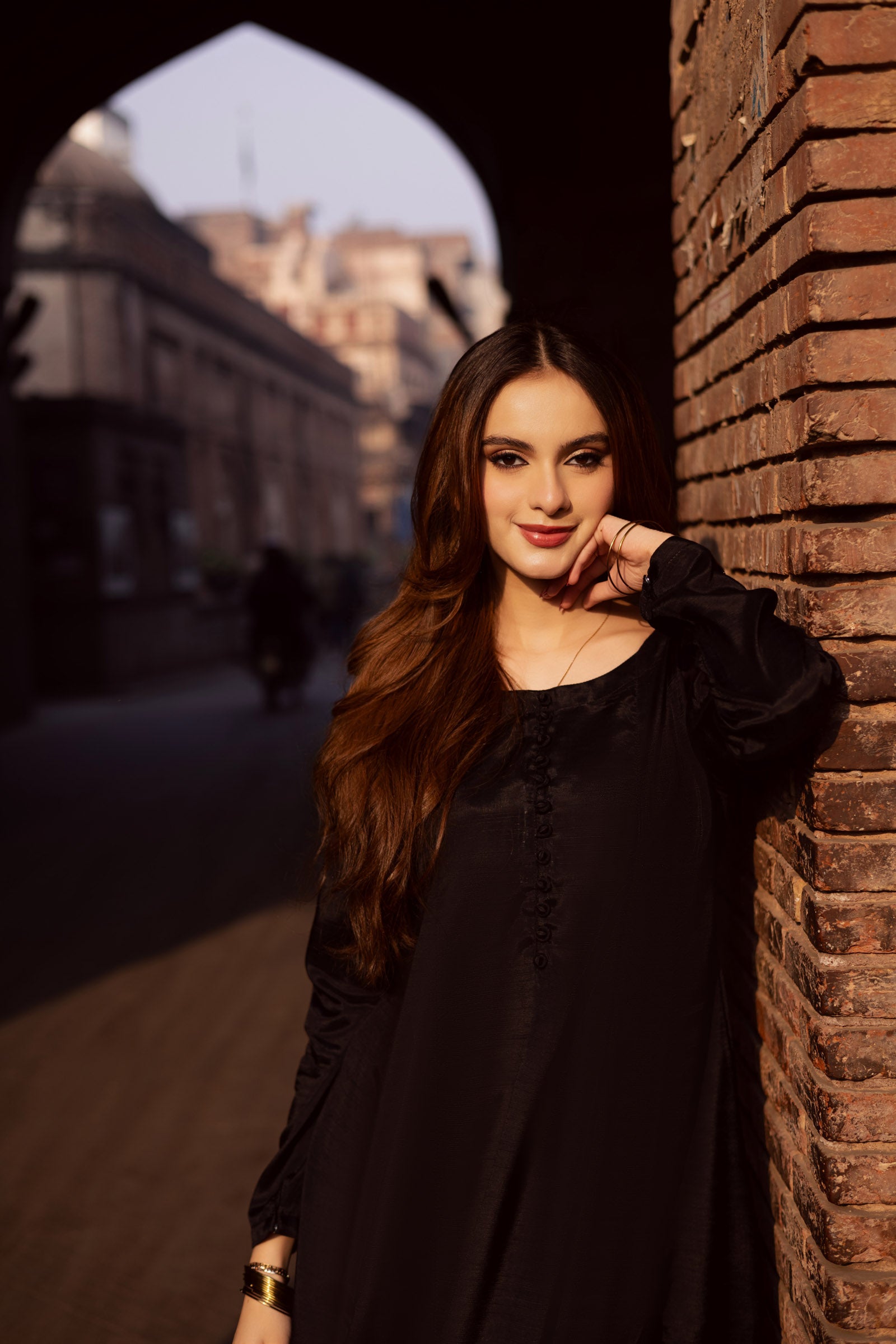 Raw Silk Frock-Black