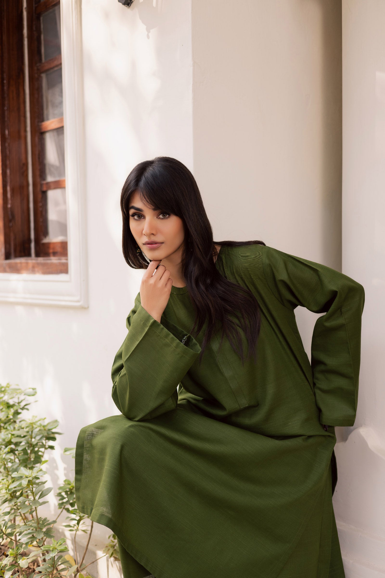 2 PC Khaddar Solid PSK 01 - Olive Green