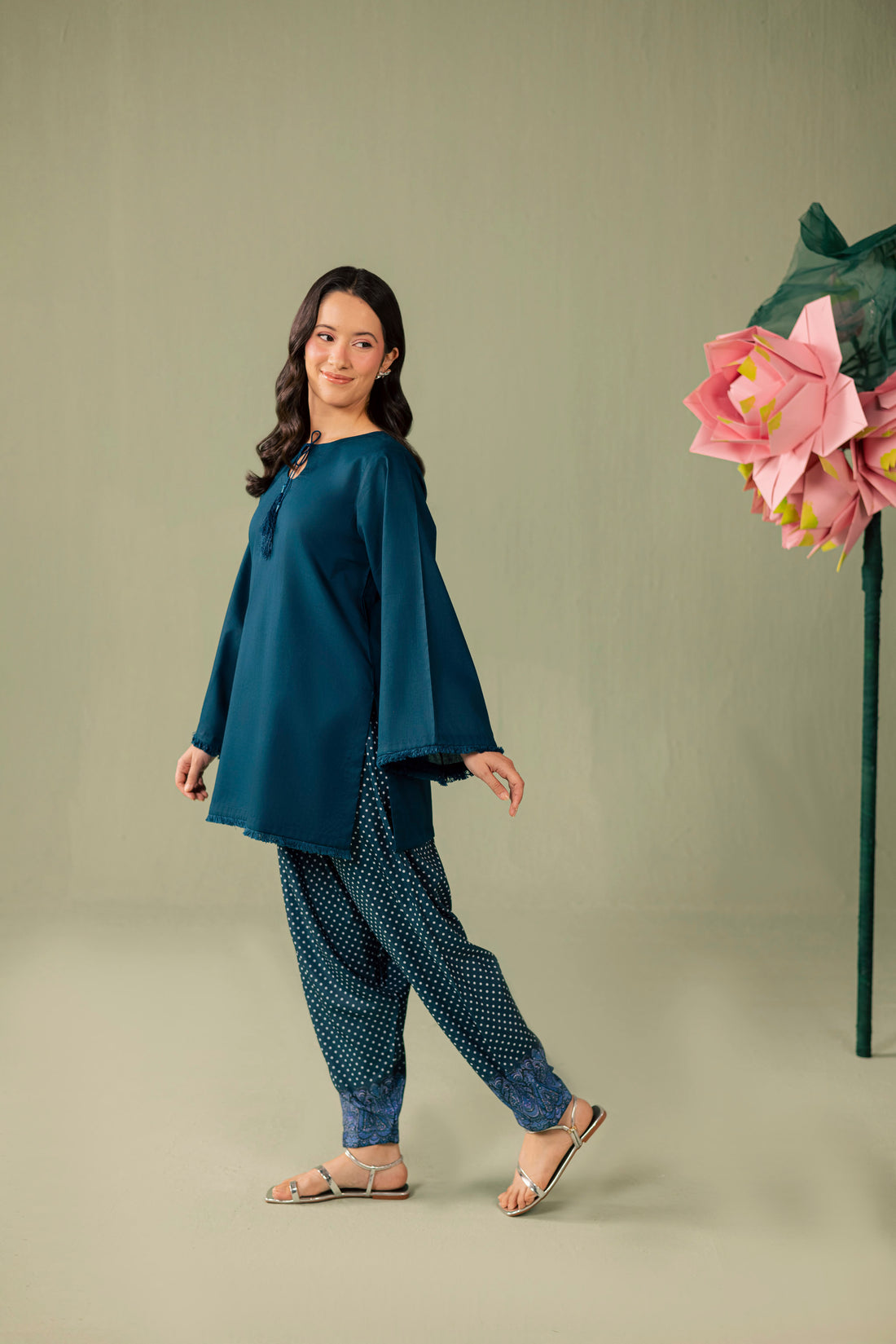 2PC Printed Solid Shalwar Kameez - AZ06