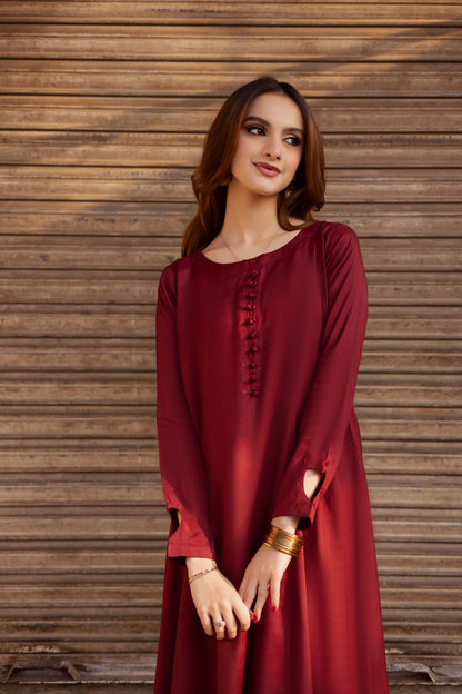 Raw Silk Frock-Maroon