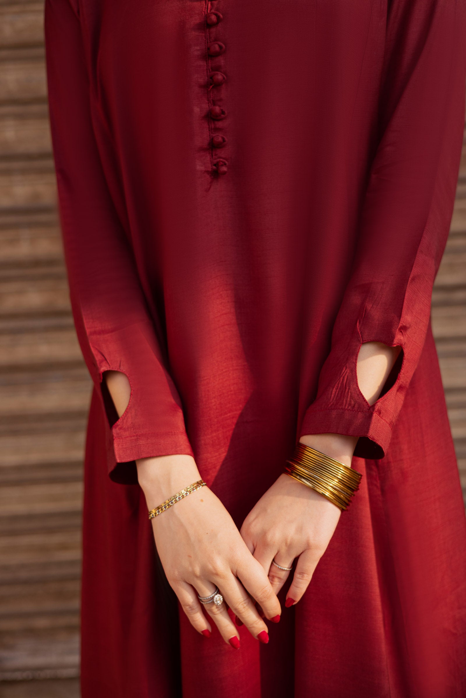 Raw Silk Frock-Maroon