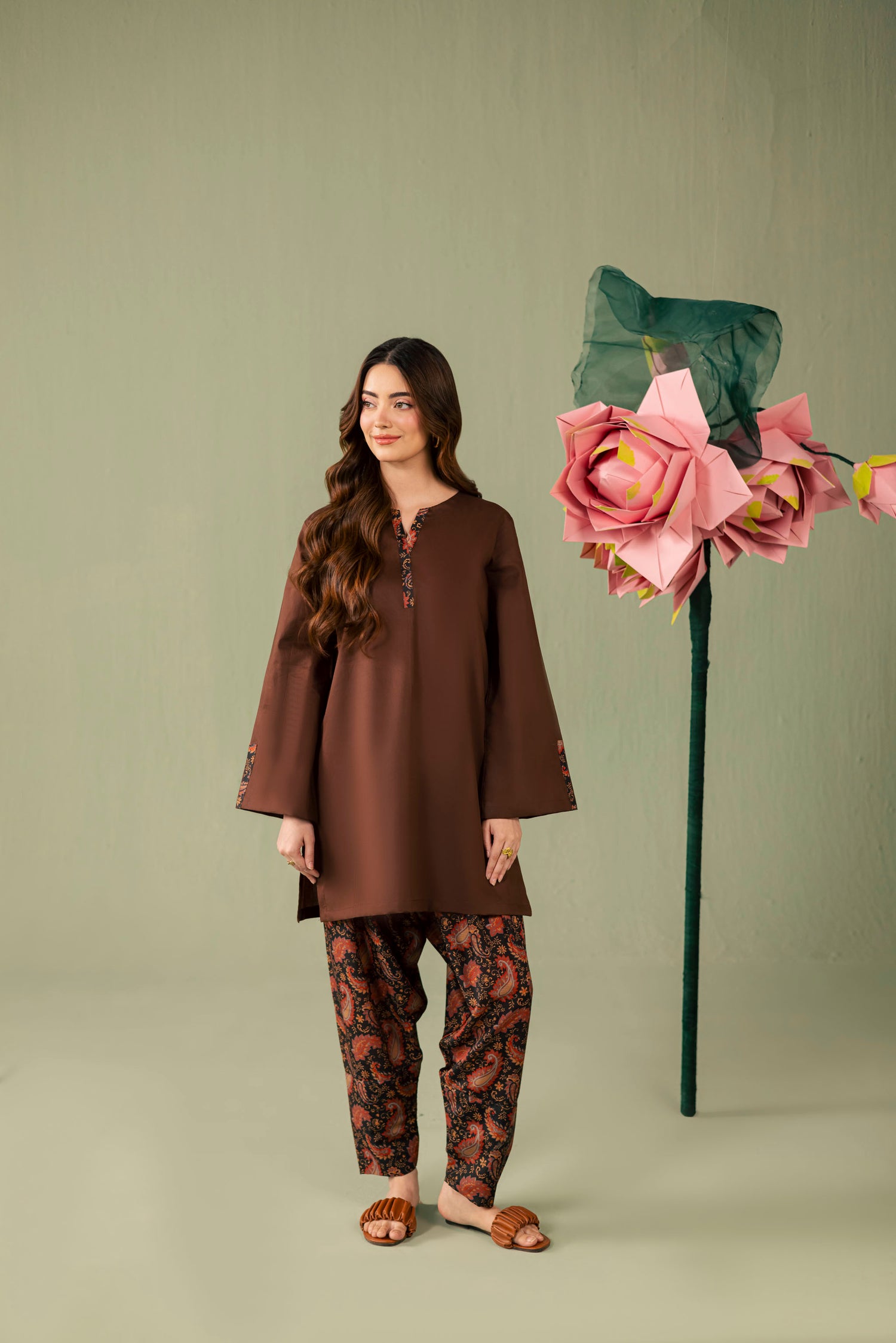 2PC Printed Solid Shalwar Kameez - AZ03