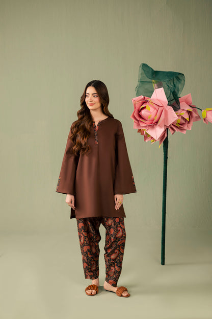 2PC Printed Solid Shalwar Kameez - AZ03