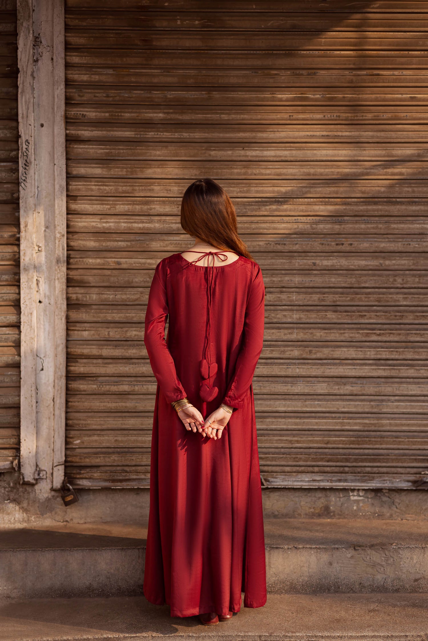 Raw Silk Frock-Maroon