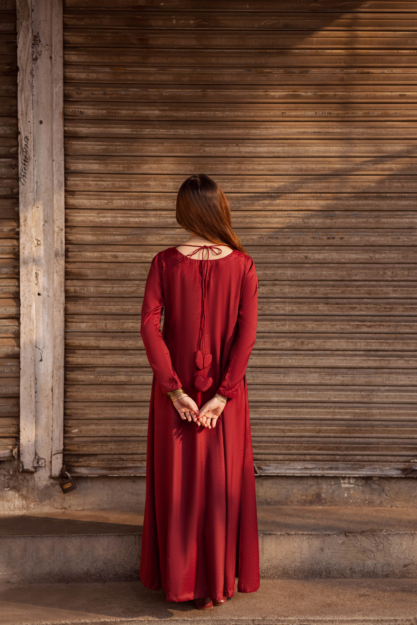 Raw Silk Frock-Maroon