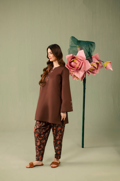 2PC Printed Solid Shalwar Kameez - AZ03