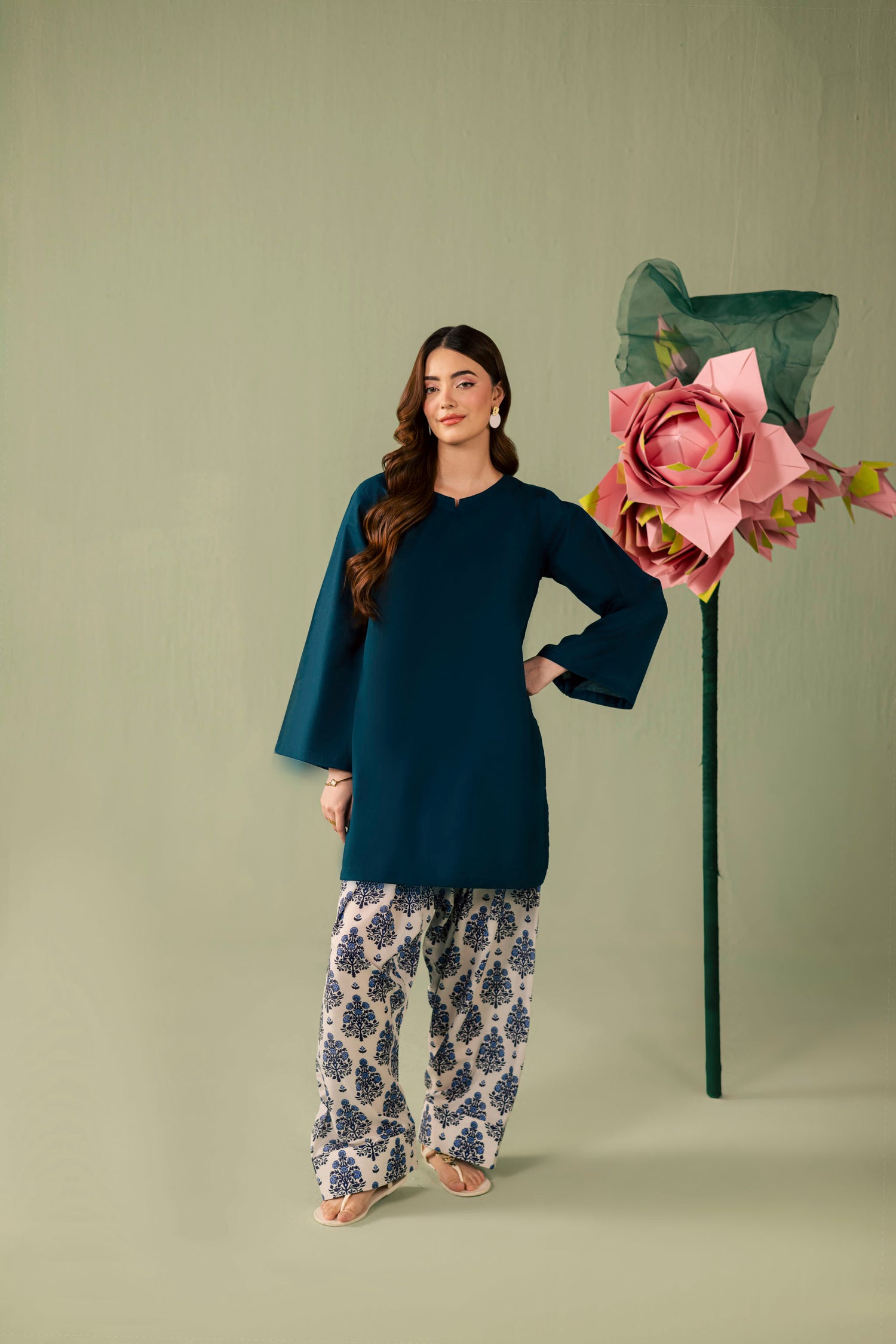 2PC Printed Solid Shalwar Kameez - AZ05