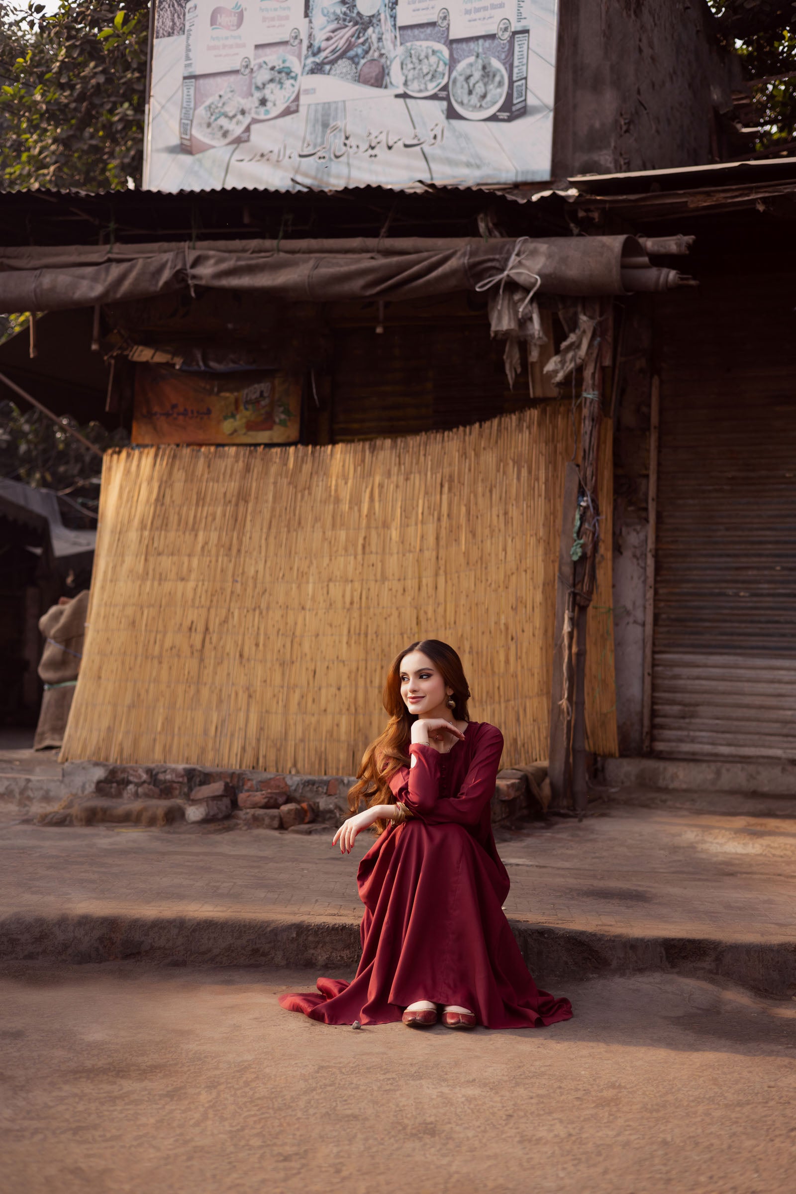 Raw Silk Frock-Maroon