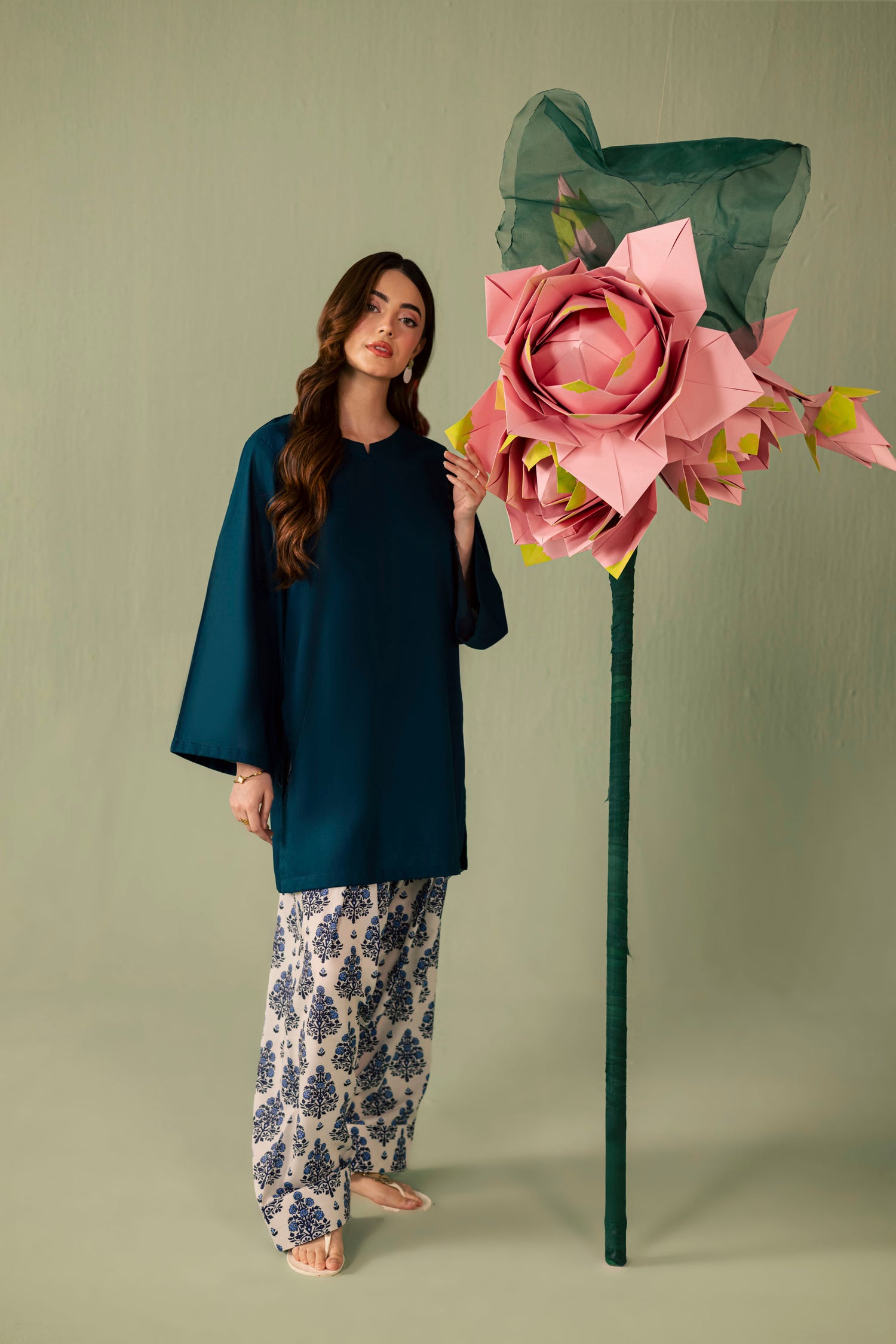 2PC Printed Solid Shalwar Kameez - AZ05