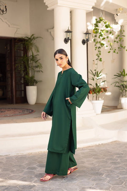 2 PC Khaddar Solid PSK 01 - Bottle Green