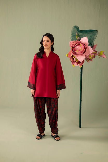 2PC Printed Solid Shalwar Kameez - AZ12