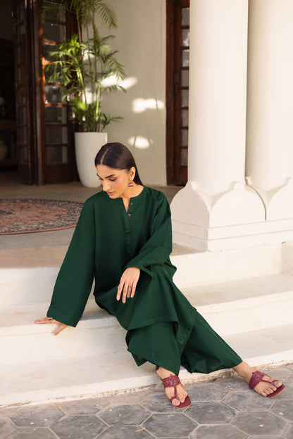 2 PC Khaddar Solid PSK 01 - Bottle Green