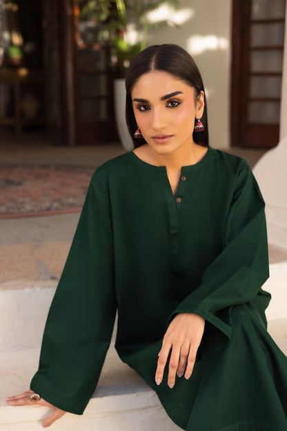 2 PC Khaddar Solid PSK 01 - Bottle Green