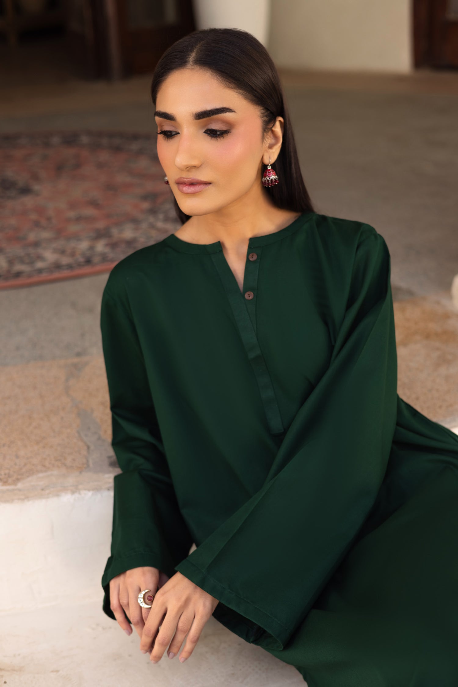 2 PC Khaddar Solid PSK 01 - Bottle Green