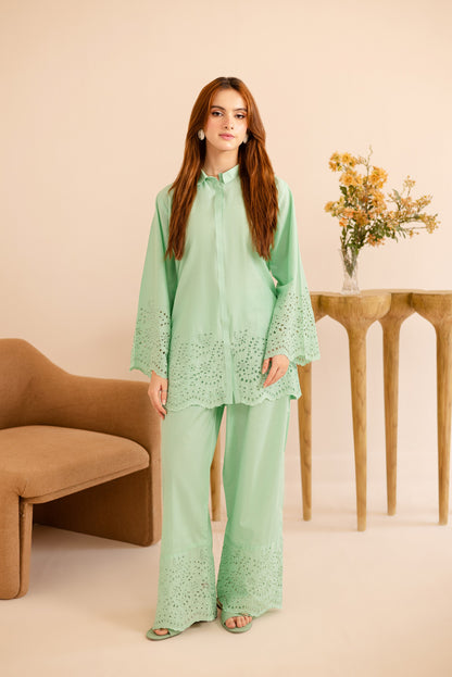 Schiffli Embroidered Co-Ord - 1160-M.GRN