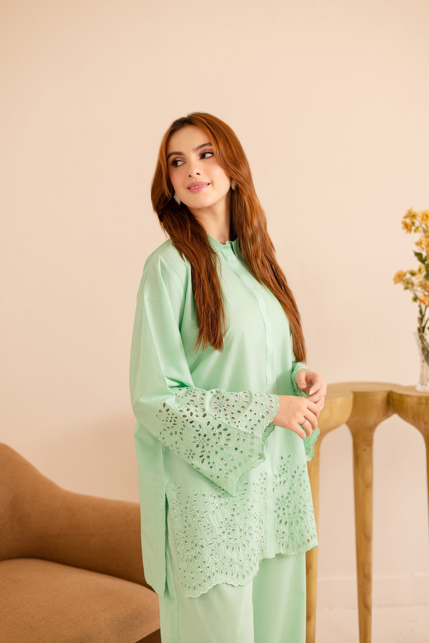 Schiffli Embroidered Co-Ord - 1160-M.GRN