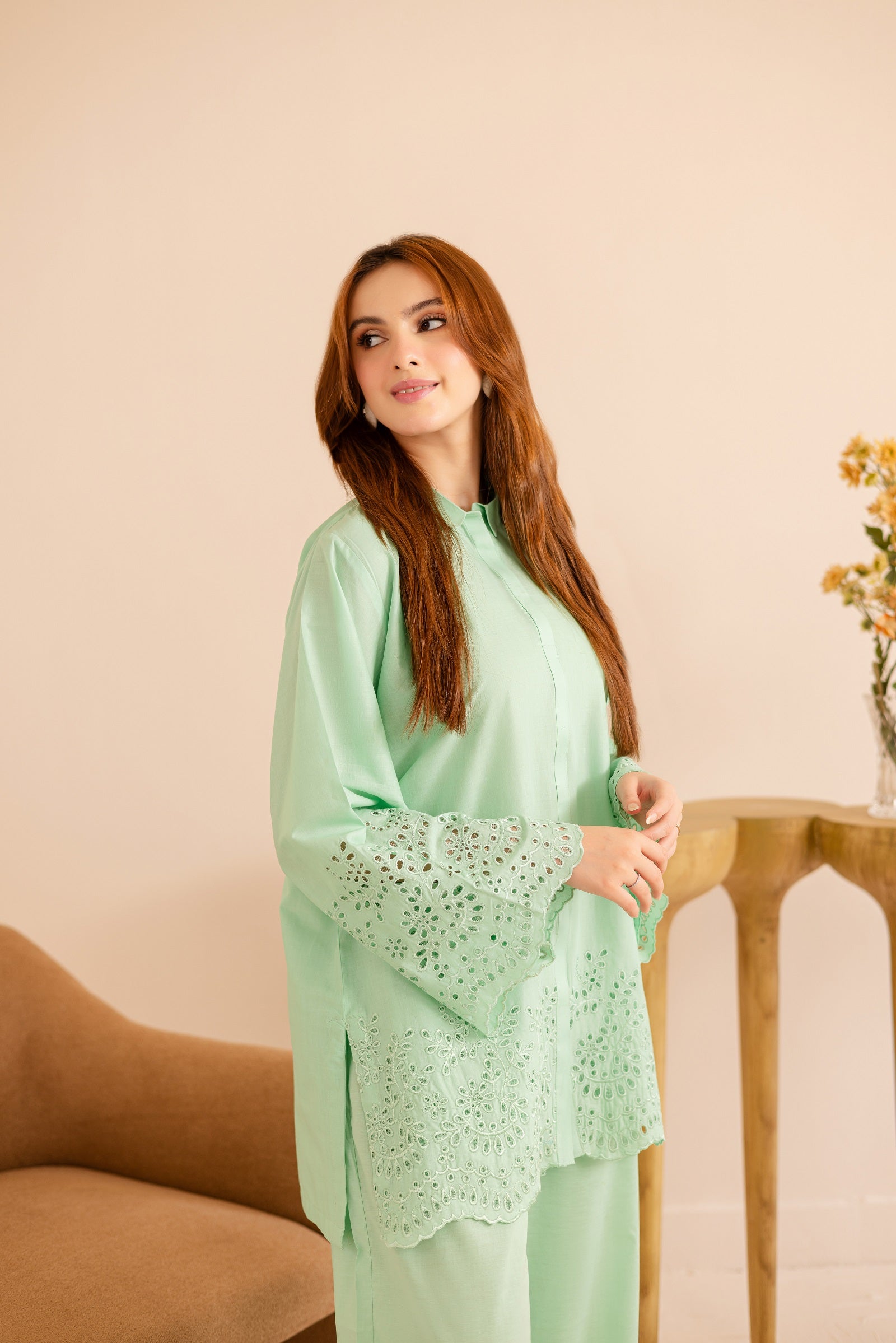 Schiffli Embroidered Co-Ord - 1160-M.GRN