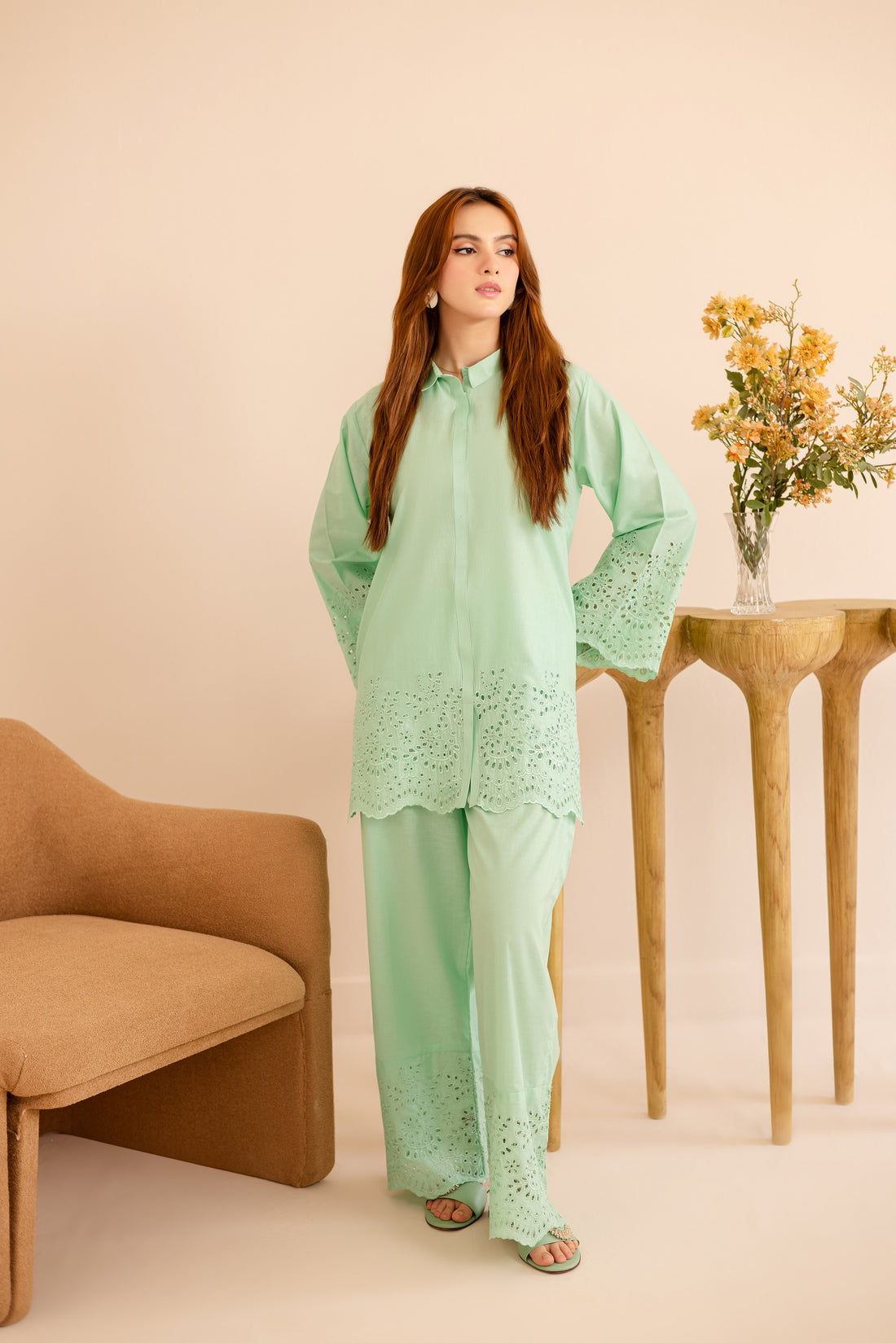 Schiffli Embroidered Co-Ord - 1160-M.GRN
