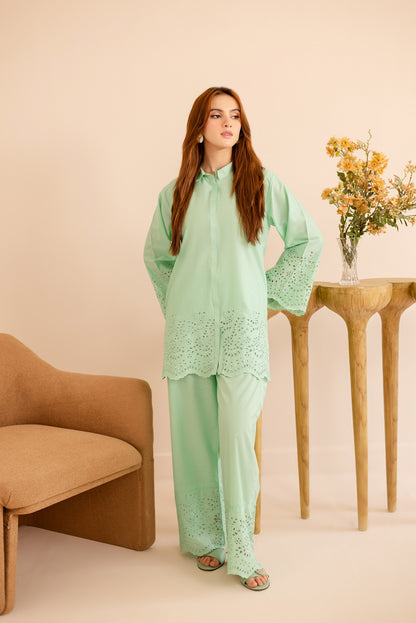 Schiffli Embroidered Co-Ord - 1160-M.GRN