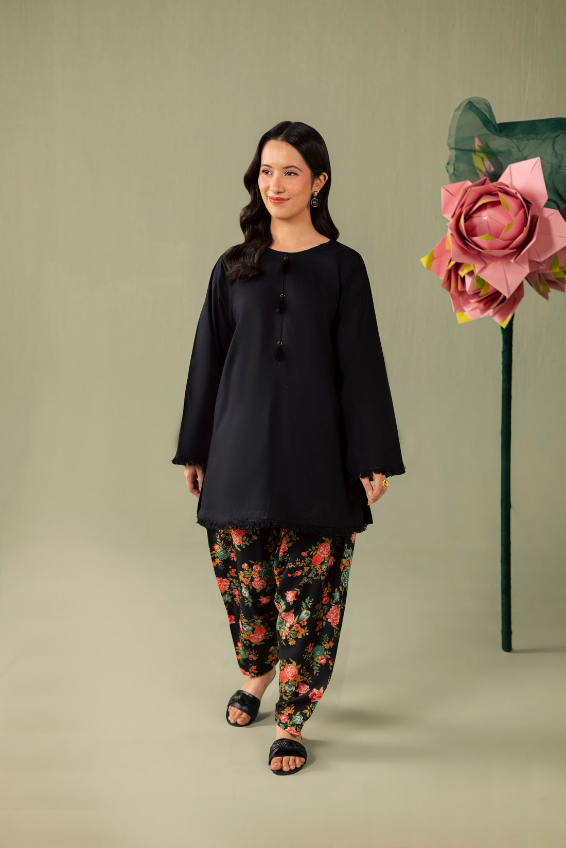 2PC Printed Solid Shalwar Kameez - AZ10