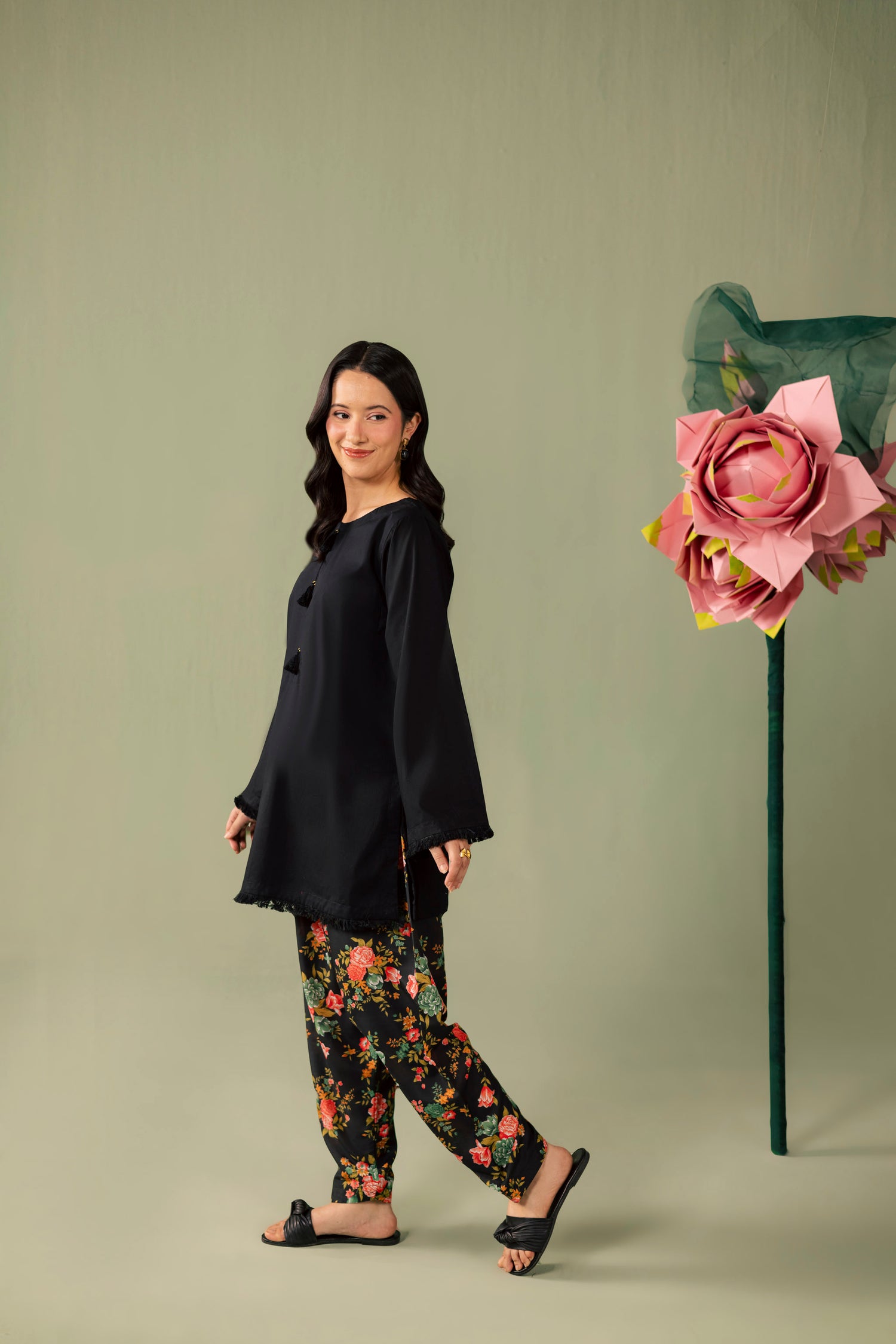 2PC Printed Solid Shalwar Kameez - AZ10