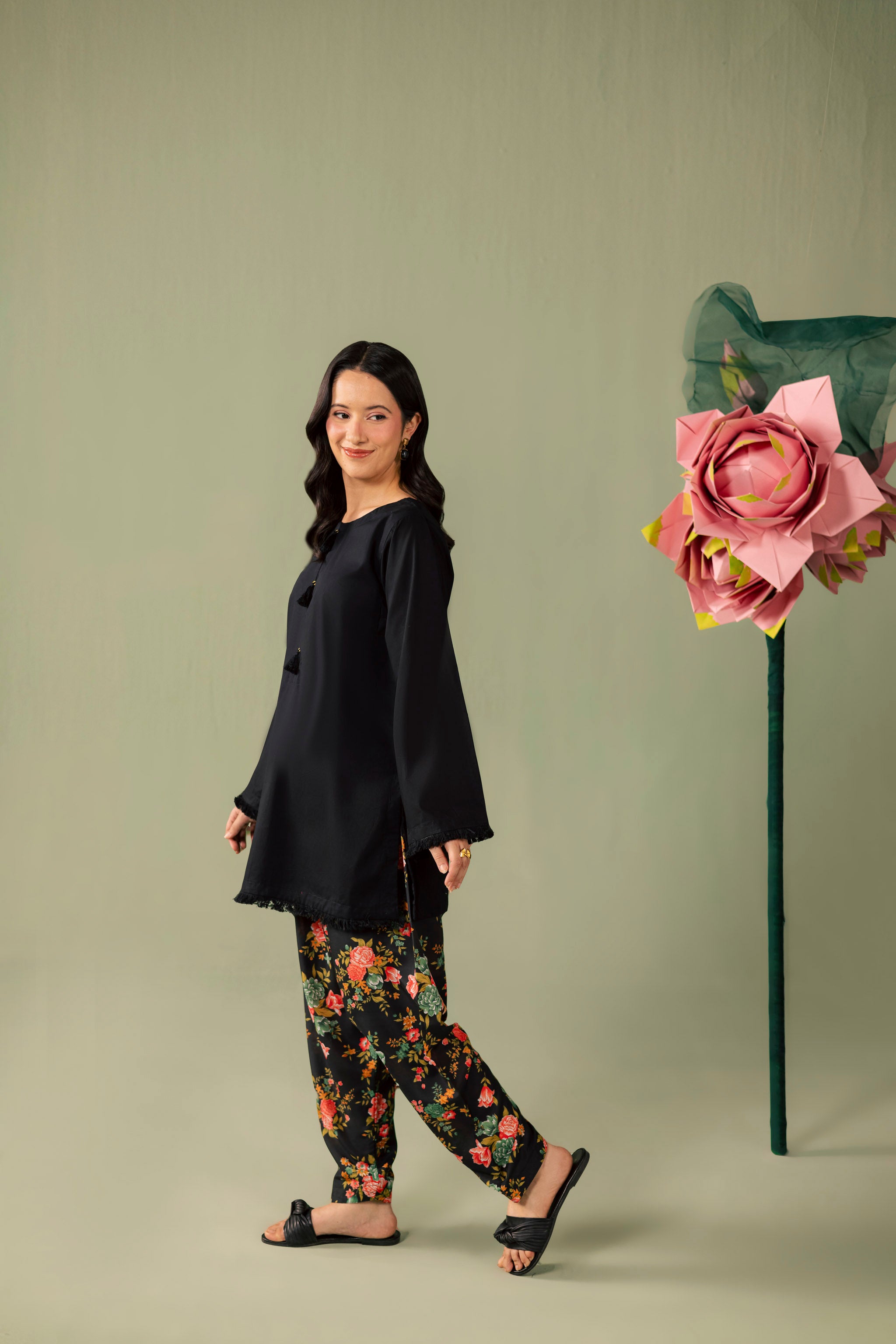 2PC Printed Solid Shalwar Kameez - AZ10