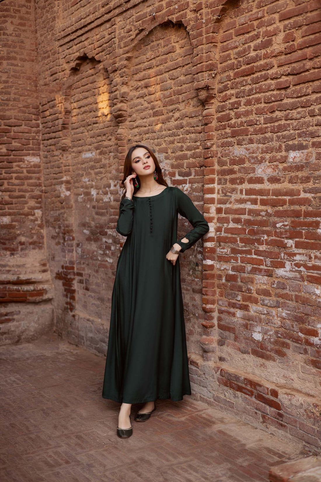 Raw Silk Frock-Bottle Green