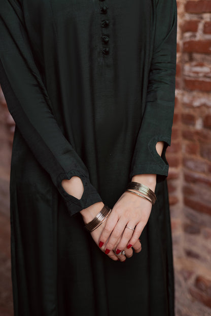 Raw Silk Frock-Bottle Green