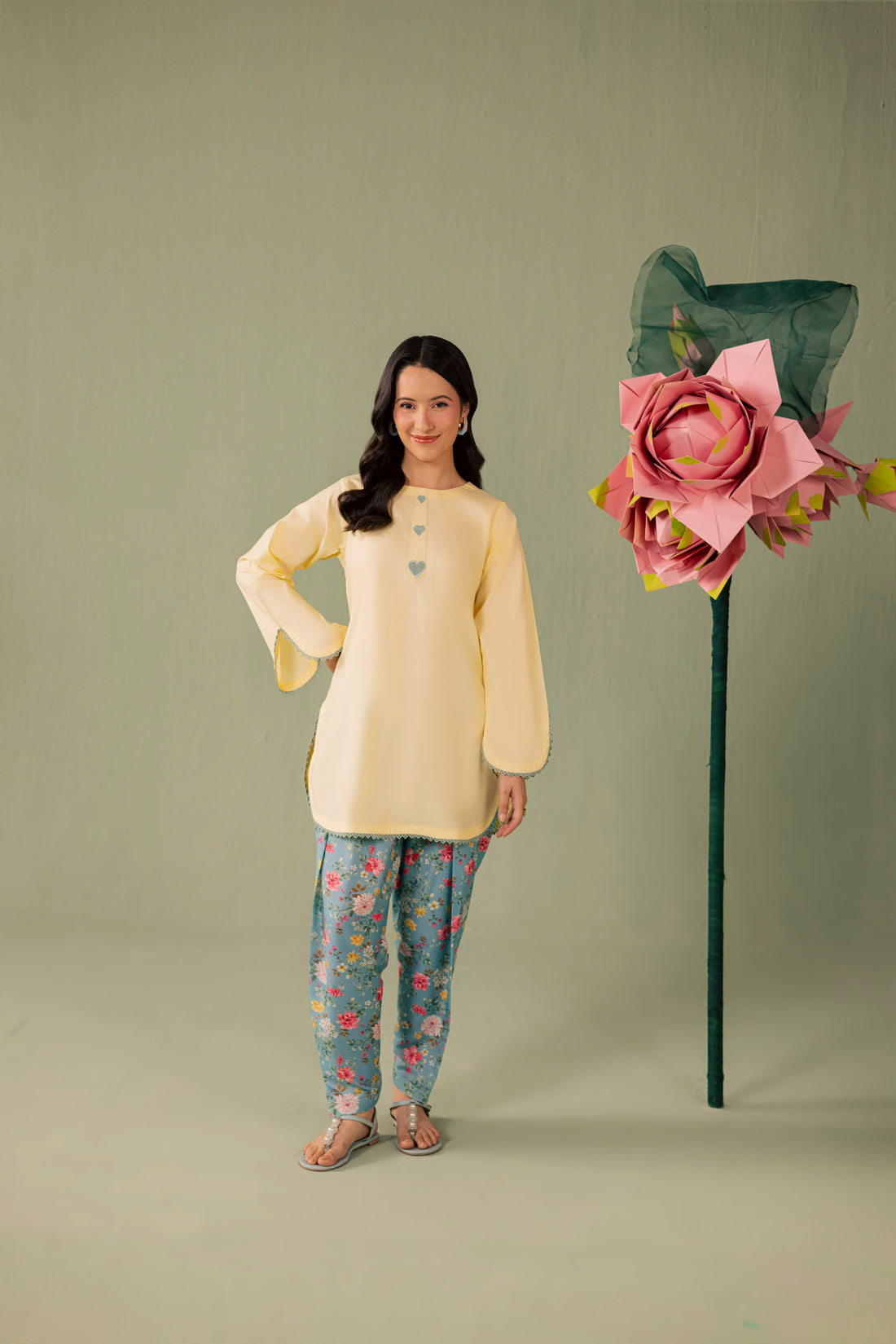 2PC Printed Solid Shalwar Kameez - AZ09