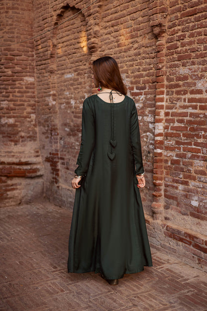 Raw Silk Frock-Bottle Green